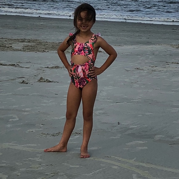 Girls Tropical Cut Out One Piece - Picture 2 of 7